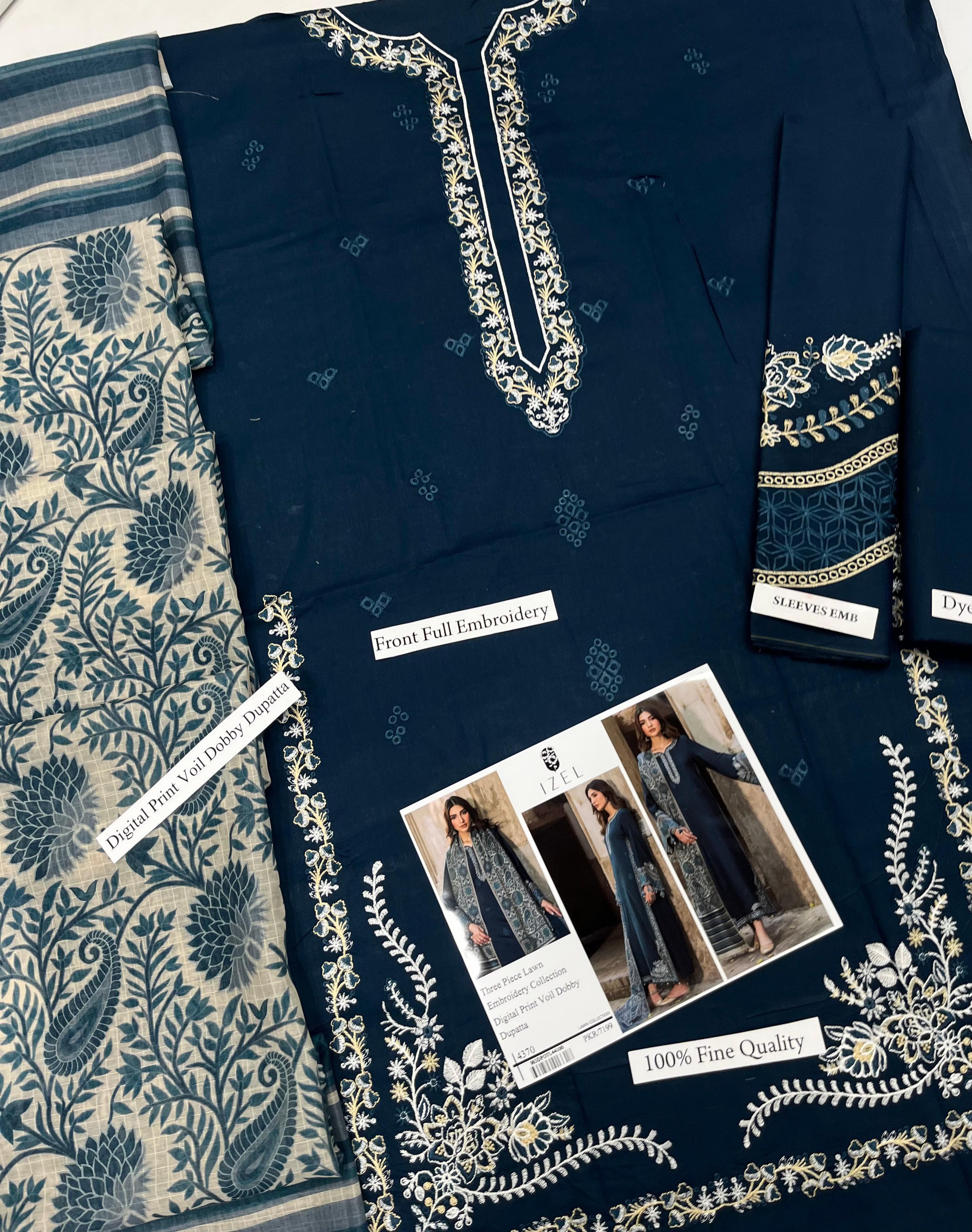 IZEL SUMMER COLLECTION EMBROIDERY 3 PIECE LOWN UNSTITCHED SUIT
