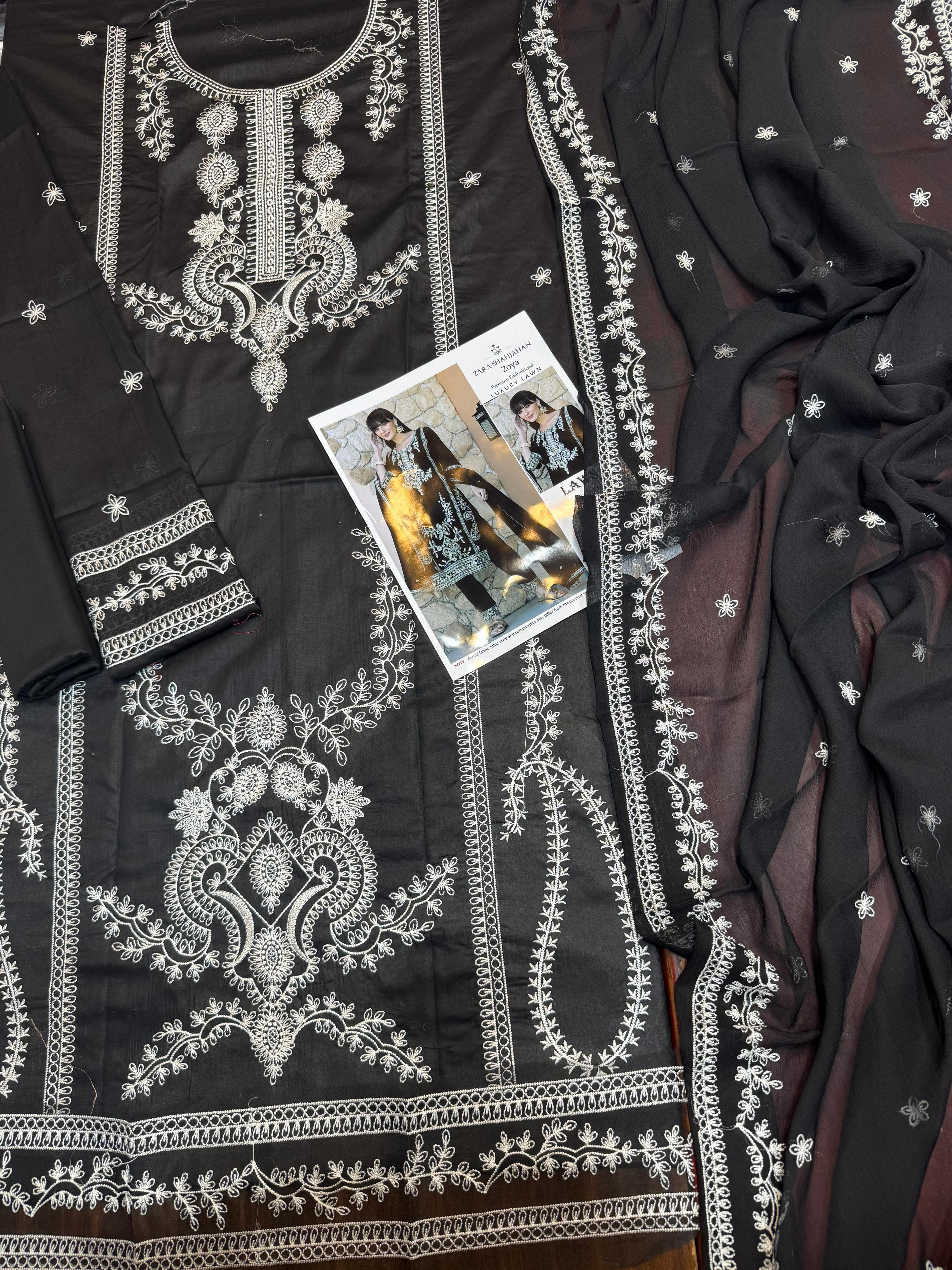 ZARA SHAHJAHAN HEAVY EMBROIDERY 3 PIECE LOWN UNSTITCHED SUIT