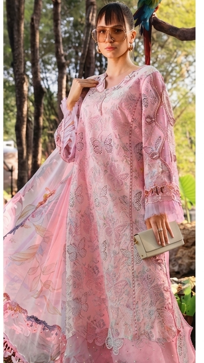 Summer collection 3 pce digital printed embroidery lawn suit