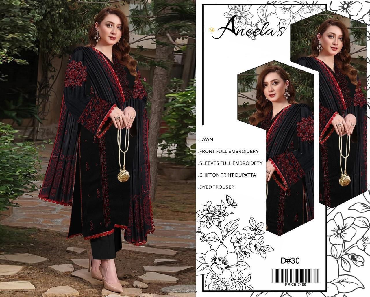 EMBROIDERY 3 PIECE LOWN SUIT