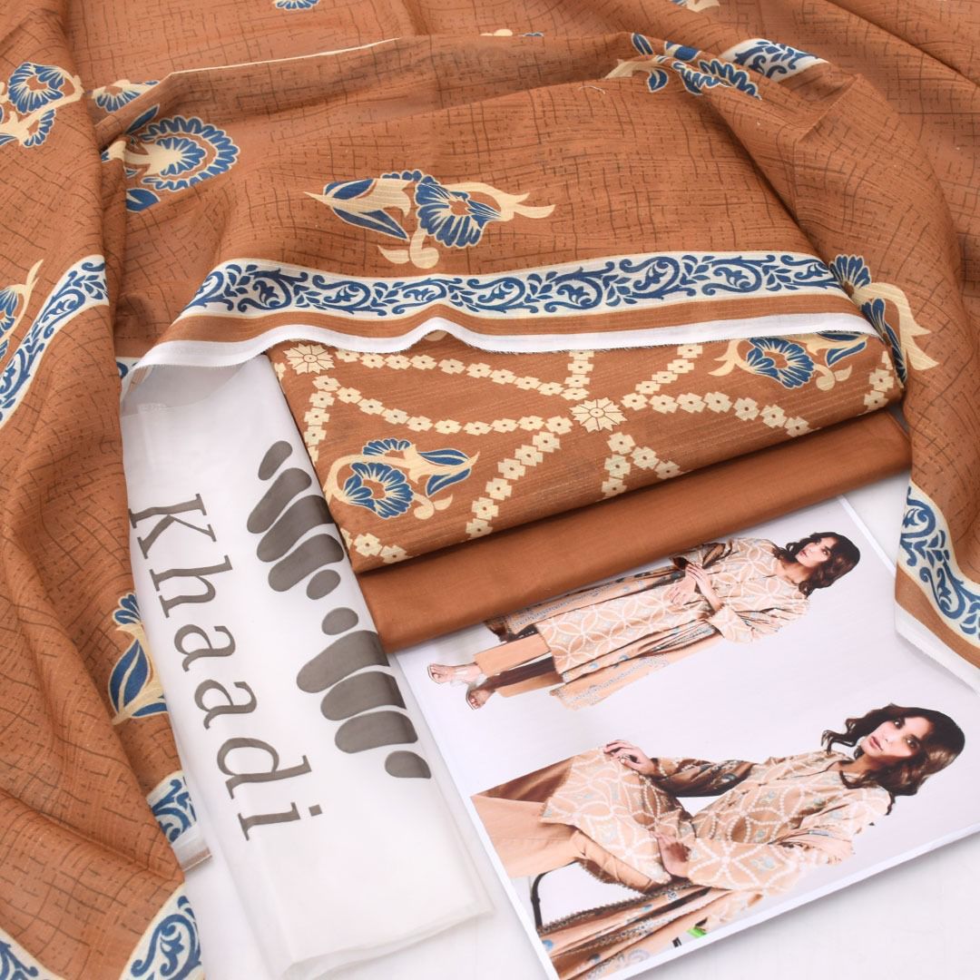 KHADDI SUMMER COLLECTION 3 PIECE LOWN PRINTED unstitched suit