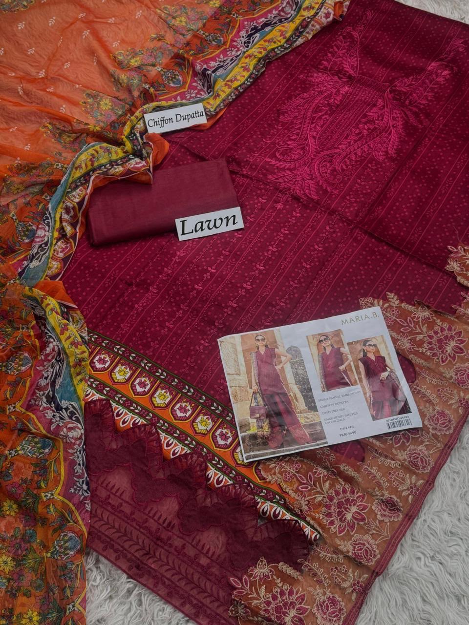 DIGITAL PRINTED WITH PATCHES 3 PIECE UNSTITCHED LOWN SUIT