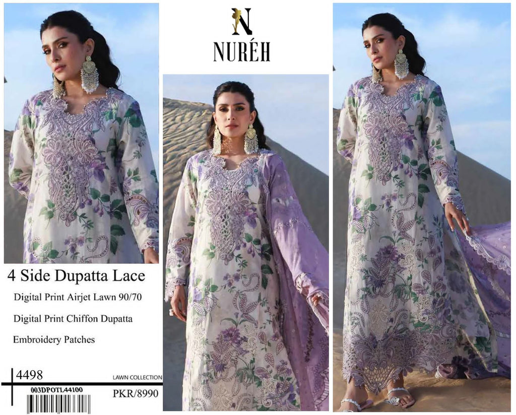DIGITAL PRINTED WITH PATCHES 3 PIECE UNSTITCHED LOWN SUIT
