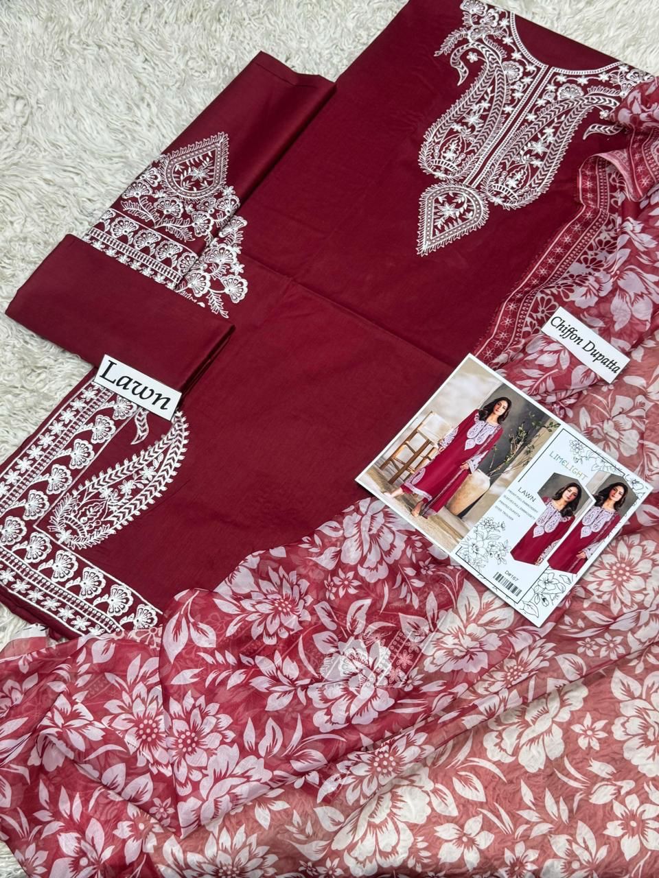 EMBROIDERY 3 PIECE LOWN SUIT