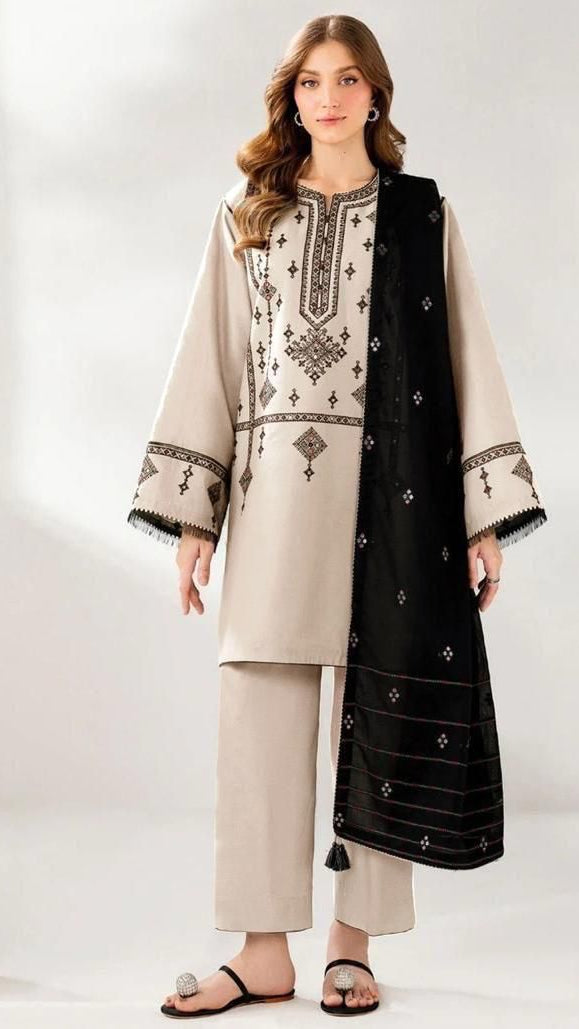 EMBROIDERY 3 PIECE LOWN SUIT