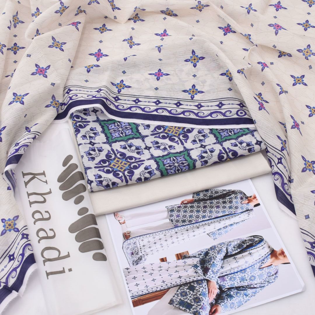 KHADDI SUMMER COLLECTION 3 PIECE LOWN PRINTED unstitched suit