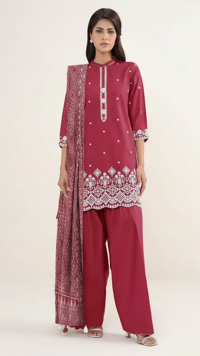 EMBROIDERY 3 PIECE LOWN SUIT
