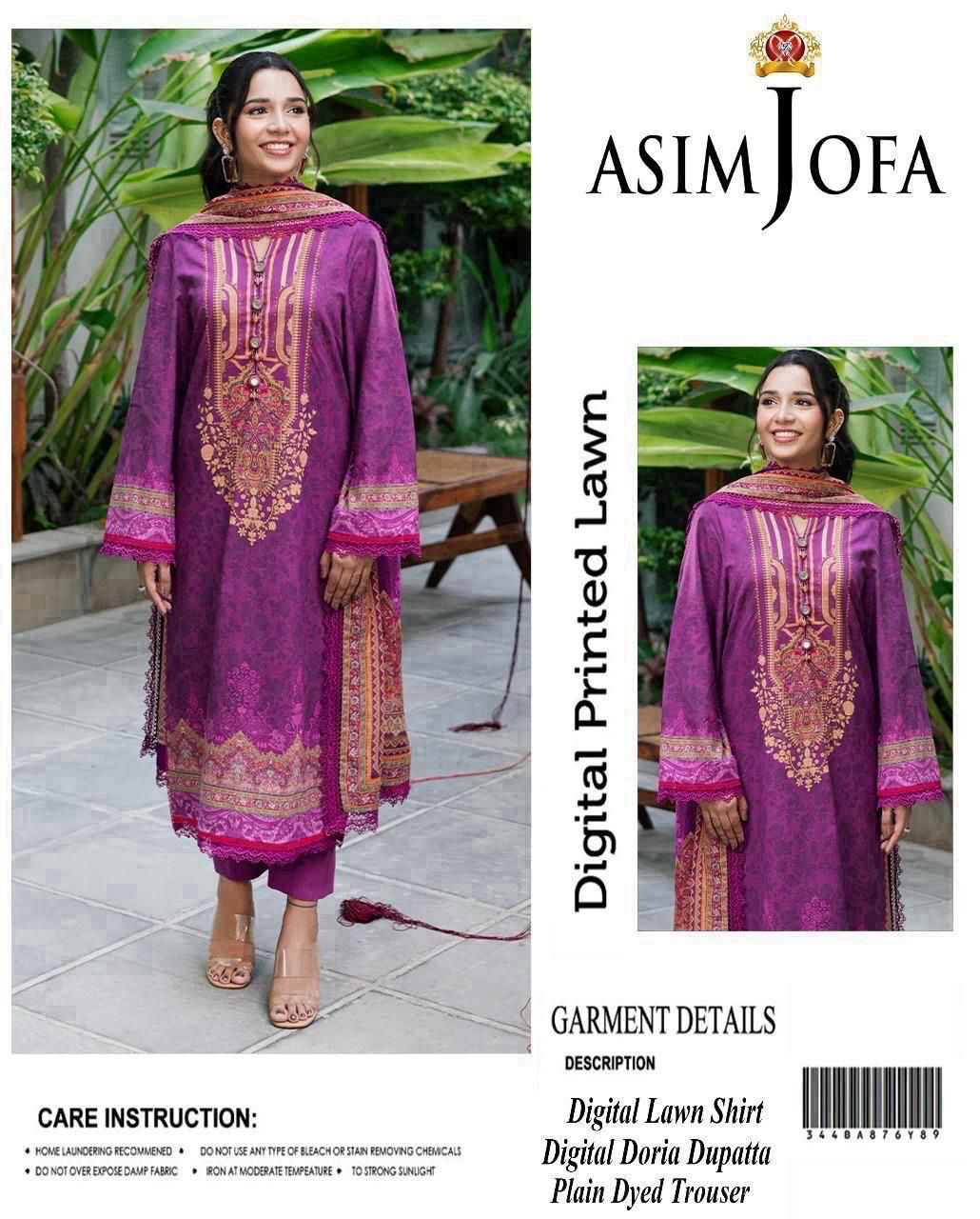 ASIM JOFA SUMMER COLLECTION DIGITAL PRINTED UNSTITCHED LAWN 3 PIECE SUIT