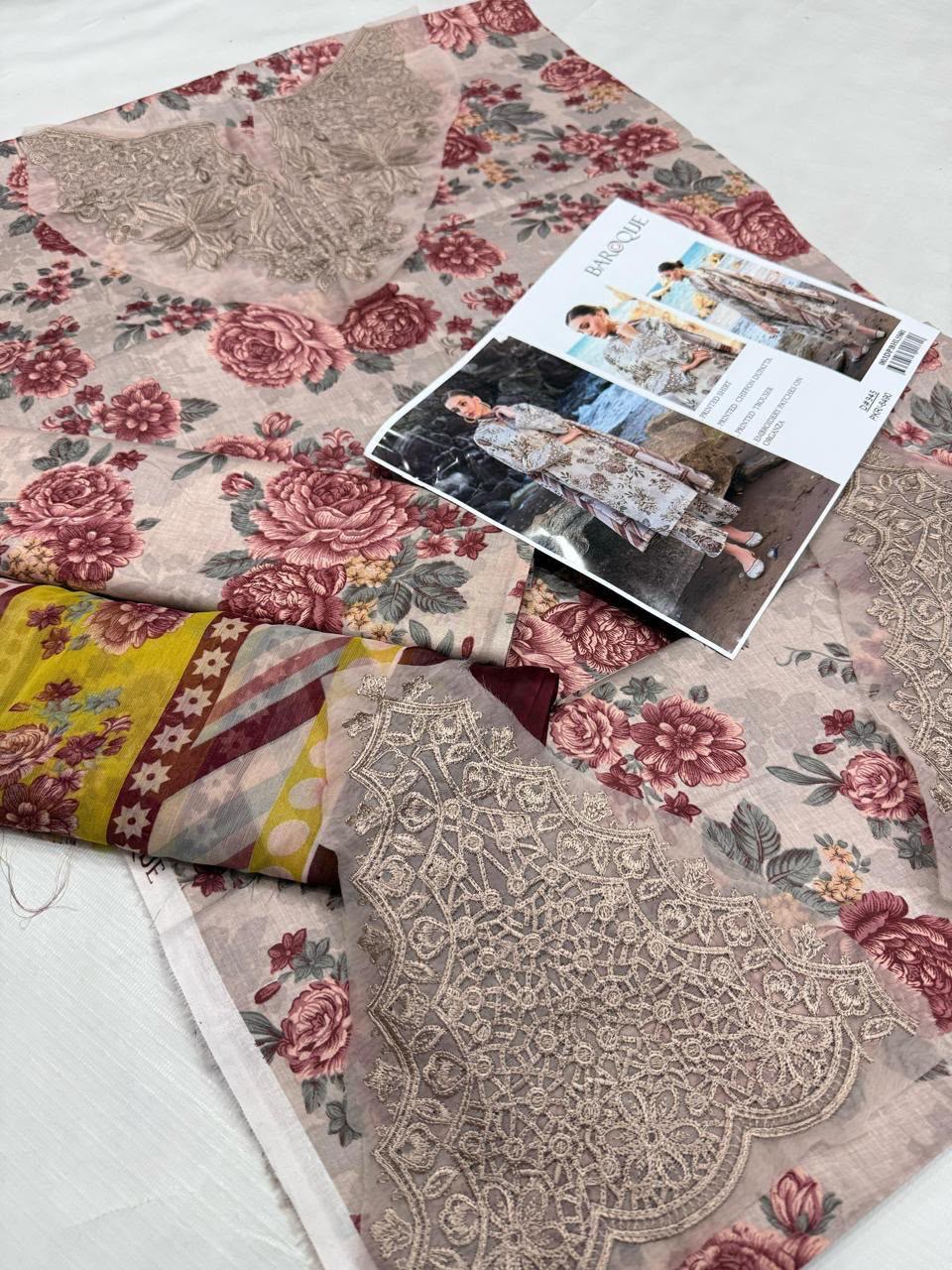 DIGITAL PRINTED WITH PATCHES 3 PIECE UNSTITCHED LOWN SUIT
