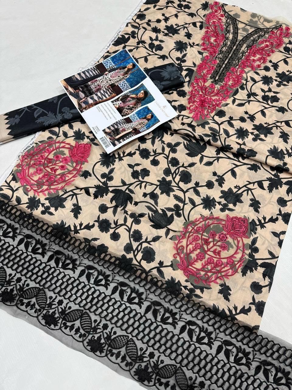 DIGITAL PRINTED WITH PATCHES 3 PIECE UNSTITCHED LOWN SUIT