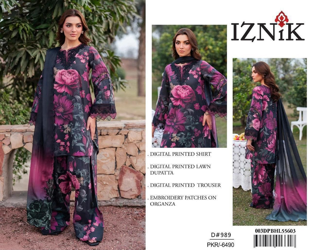 DIGITAL PRINTED WITH PATCHES 3 PIECE UNSTITCHED LOWN SUIT