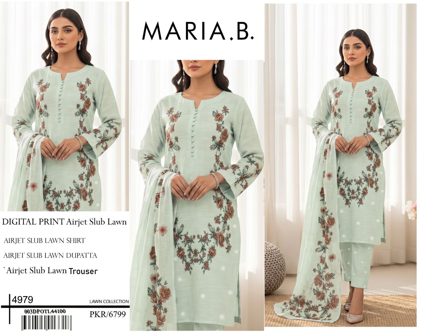 MARIA B PREMIUM SLUB 3 PIECE LOWN UNSTITCHED SUIT