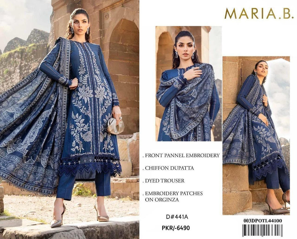 DIGITAL PRINTED WITH PATCHES 3 PIECE UNSTITCHED LOWN SUIT