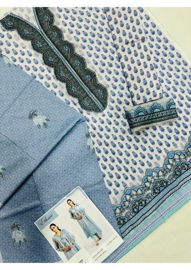 DIGITAL PRINTED WITH PATCHES 3 PIECE UNSTITCHED LOWN SUIT