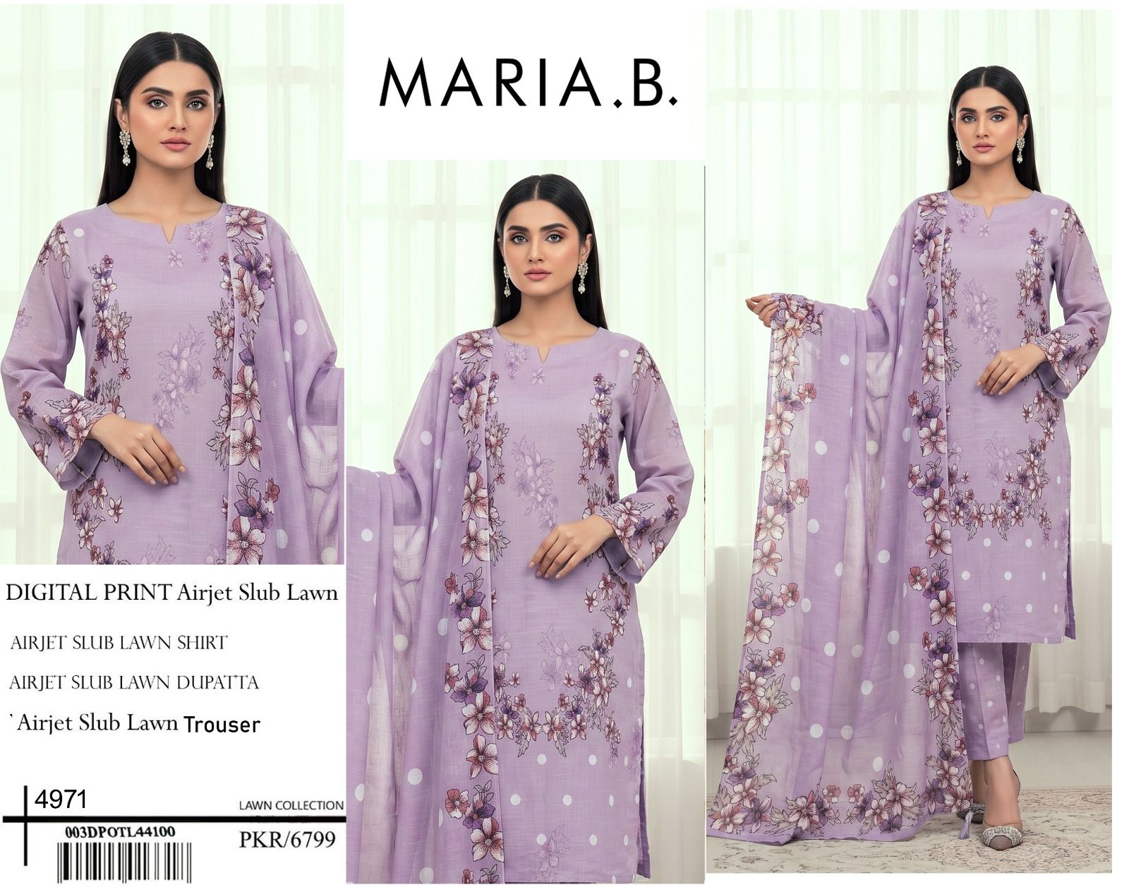 MARIA B PREMIUM SLUB 3 PIECE LOWN UNSTITCHED SUIT