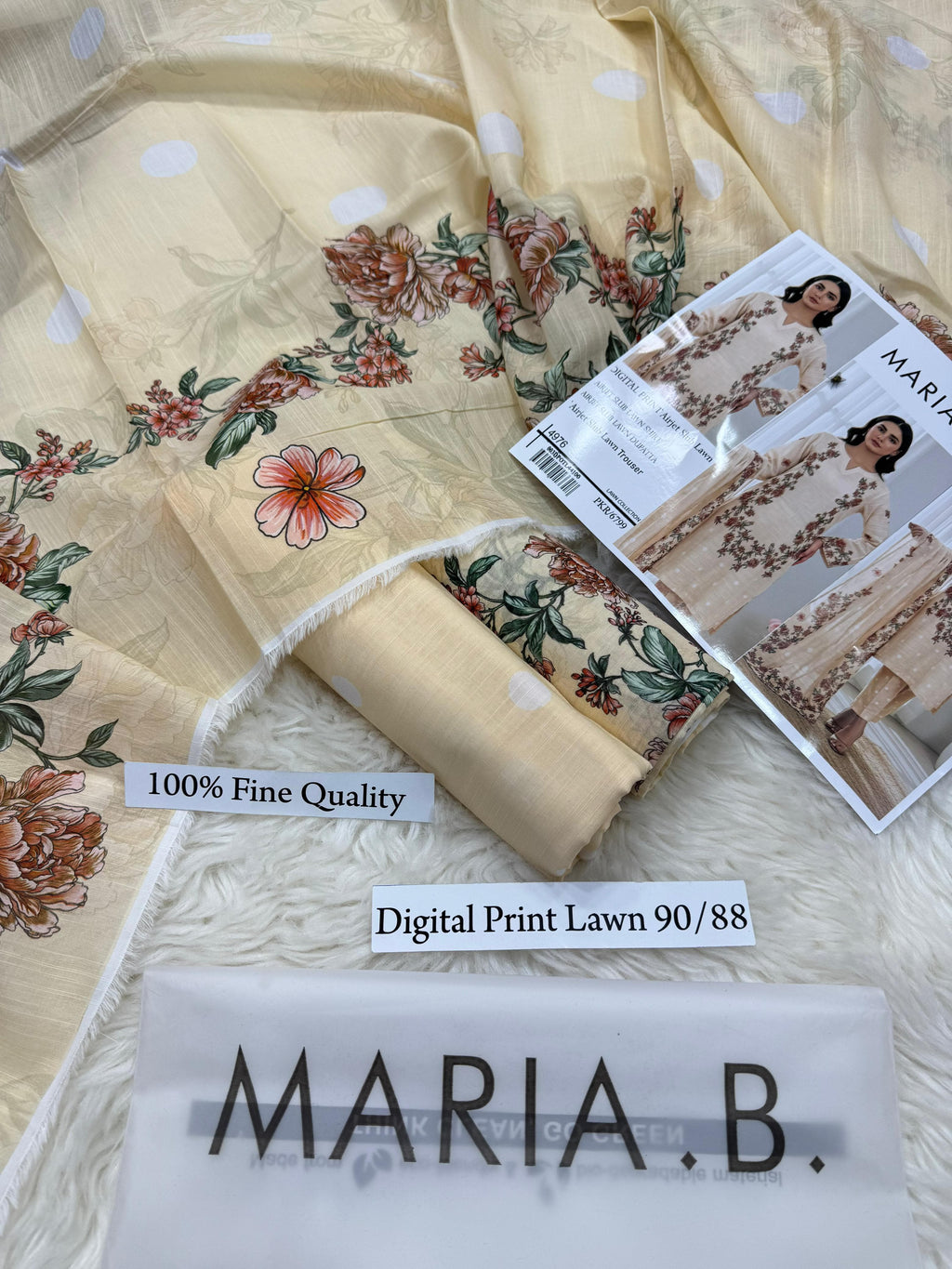 MARIA B PREMIUM SLUB 3 PIECE LOWN UNSTITCHED SUIT