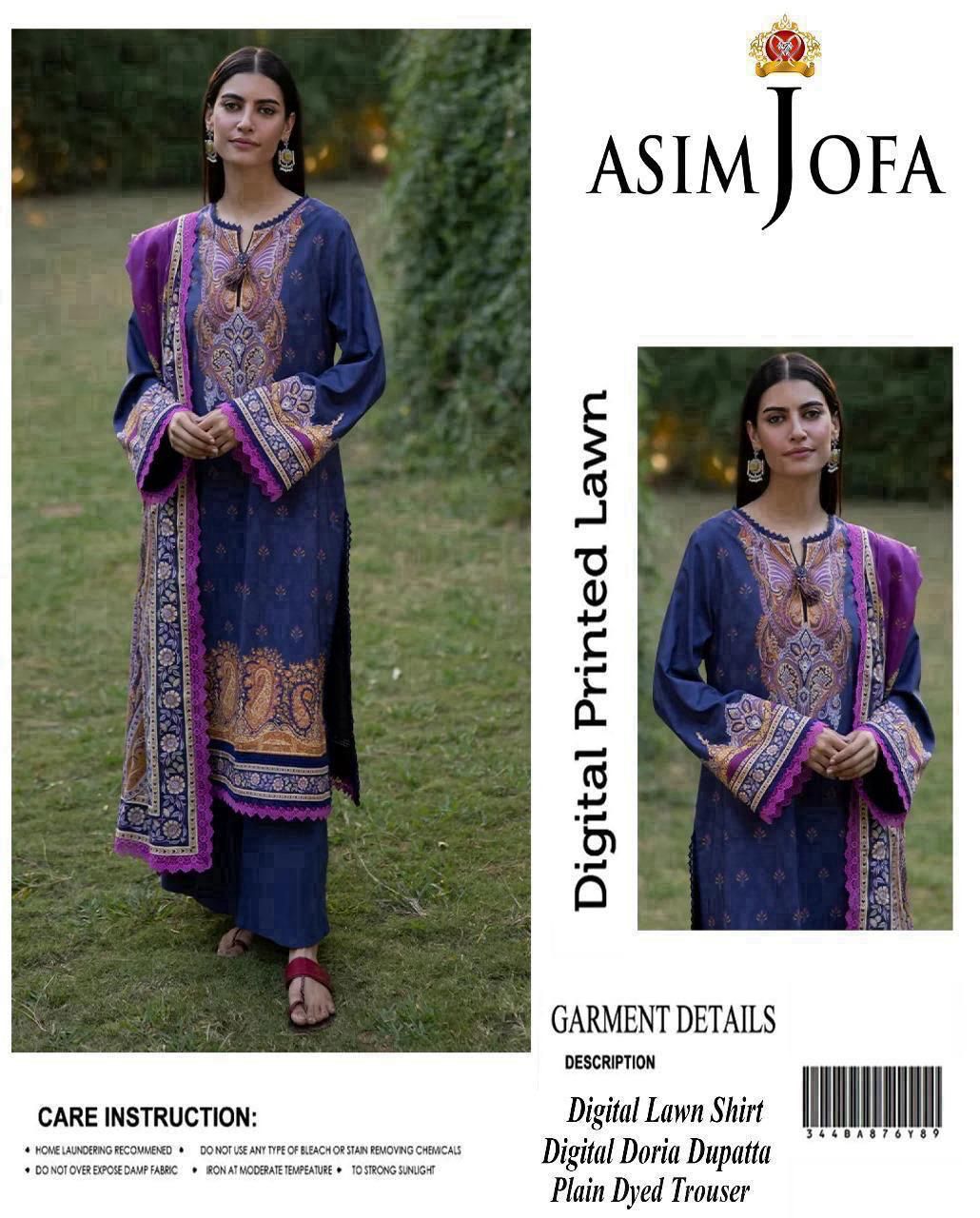ASIM JOFA SUMMER COLLECTION DIGITAL PRINTED UNSTITCHED LAWN 3 PIECE SUIT