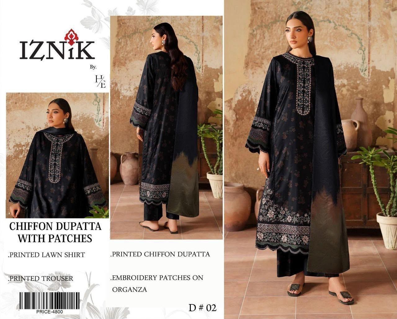 DIGITAL PRINTED WITH PATCHES 3 PIECE UNSTITCHED LOWN SUIT