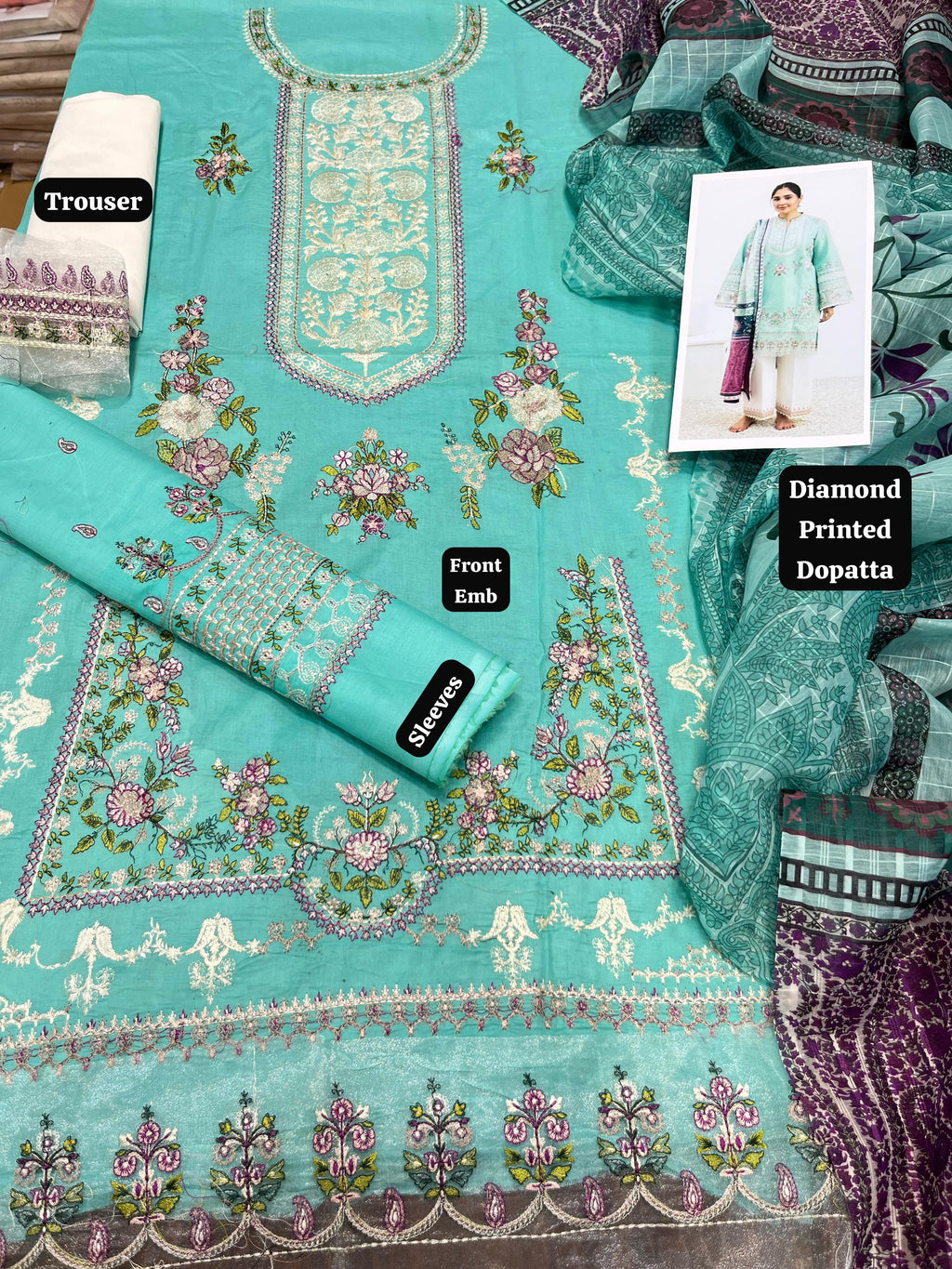 EMBROIDERY 3 PIECE LOWN UNSTITCHED SUIT