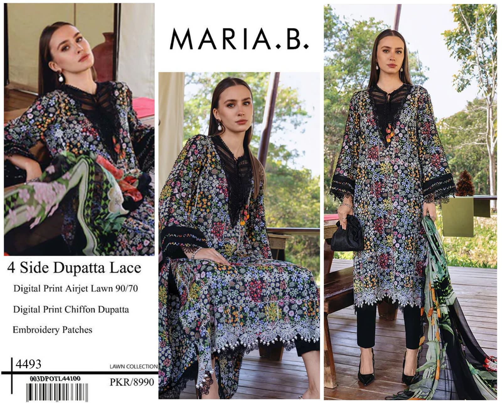 DIGITAL PRINTED WITH PATCHES 3 PIECE UNSTITCHED LOWN SUIT