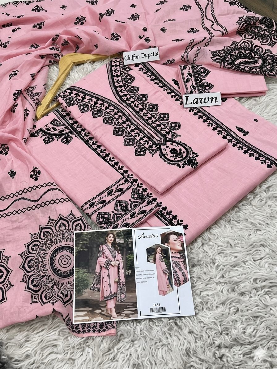 EMBROIDERY 3 PIECE LOWN SUIT
