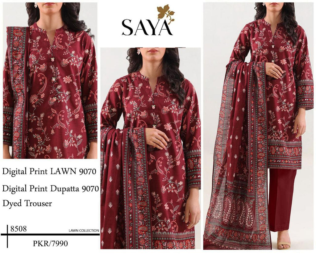 DIGITAL PRINTED 3 PIECE UNSTITCHED LOWN SUIT