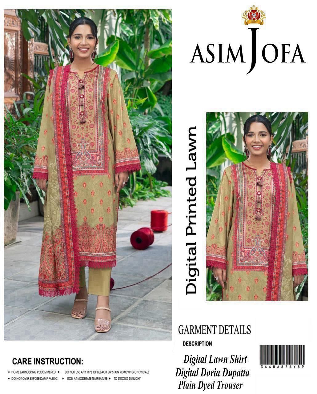 ASIM JOFA SUMMER COLLECTION DIGITAL PRINTED UNSTITCHED LAWN 3 PIECE SUIT