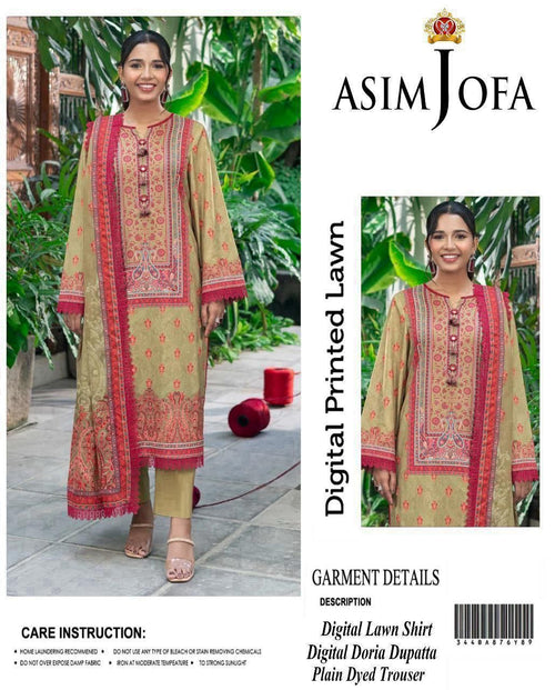 ASIM JOFA SUMMER COLLECTION DIGITAL PRINTED UNSTITCHED LAWN 3 PIECE SUIT