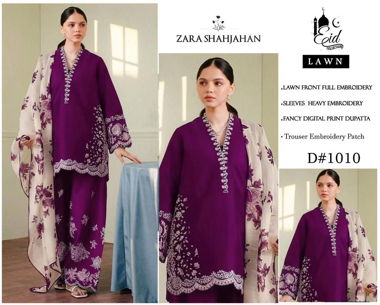 SUMMER COLLECTION HEAVY EMBROIDERY 3 PIECE LOWN SUIT UNSTITCHED