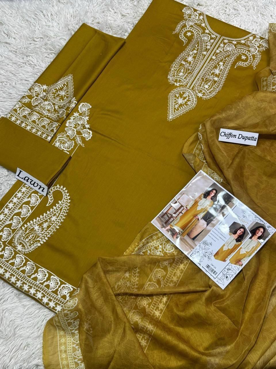 EMBROIDERY 3 PIECE LOWN SUIT