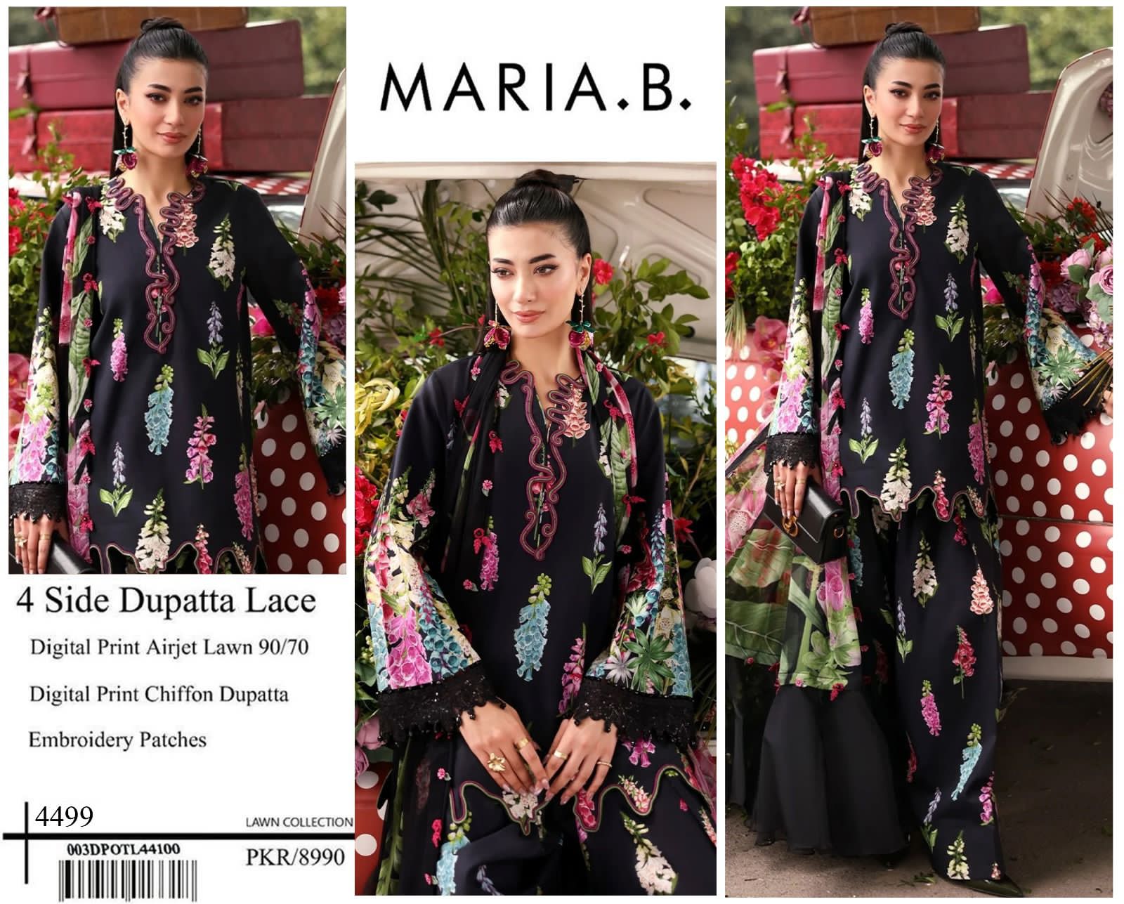 DIGITAL PRINTED WITH PATCHES 3 PIECE UNSTITCHED LOWN SUIT