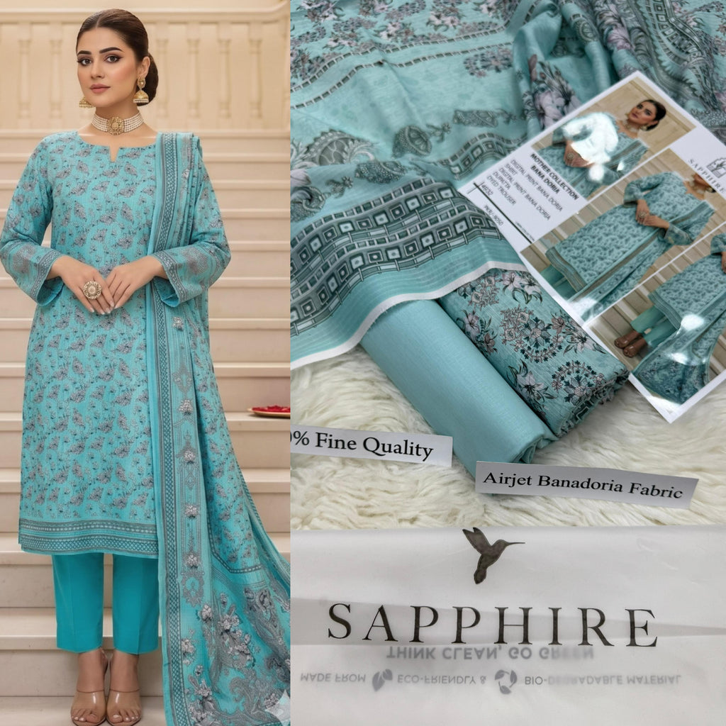 SAPPHIRE SUMMER COLLECTION DIGITAL PRINTED UNSTITCHED LAWN 3 PIECE SUIT