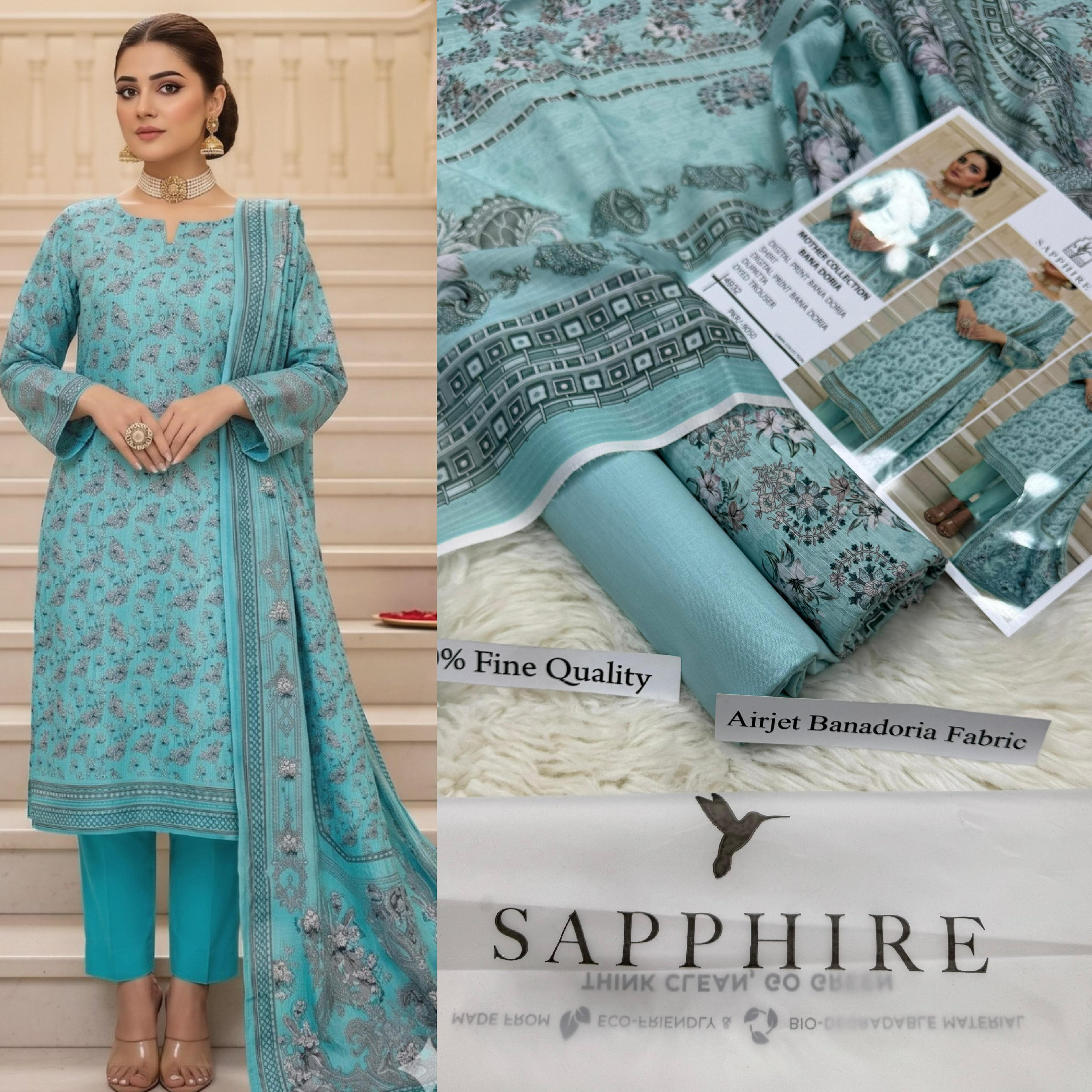 SAPPHIRE SUMMER COLLECTION DIGITAL PRINTED UNSTITCHED LAWN 3 PIECE SUIT