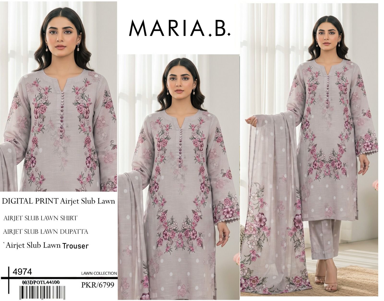 MARIA B PREMIUM SLUB 3 PIECE LOWN UNSTITCHED SUIT