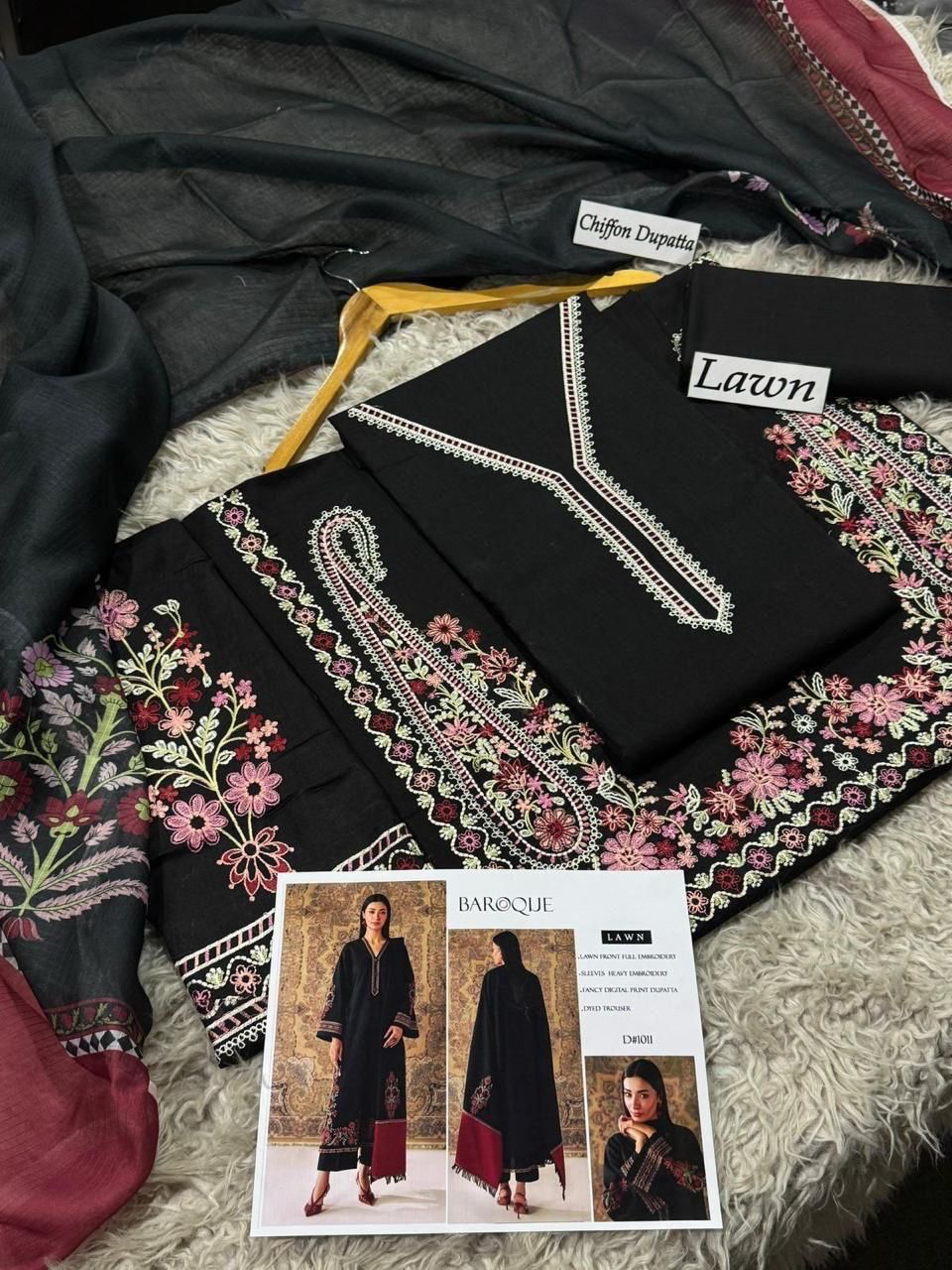 EMBROIDERY 3 PIECE LOWN SUIT