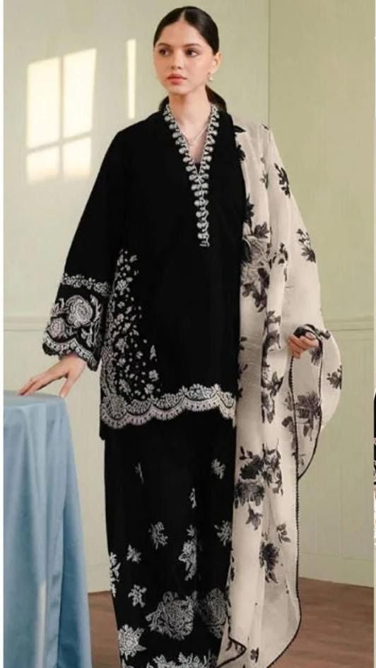 SUMMER COLLECTION HEAVY EMBROIDERY 3 PIECE LOWN SUIT UNSTITCHED