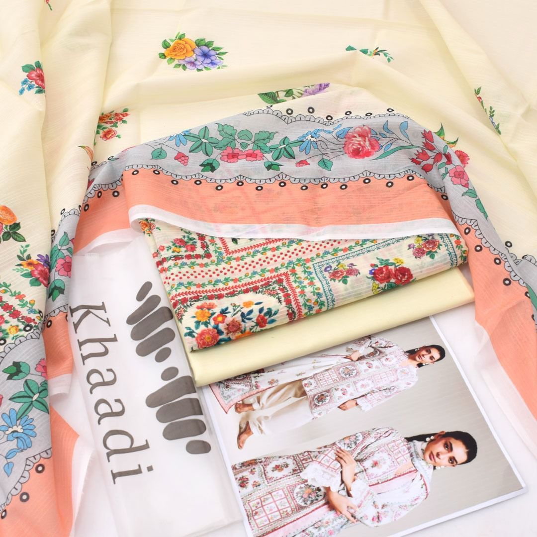 KHADDI SUMMER COLLECTION 3 PIECE LOWN PRINTED unstitched suit