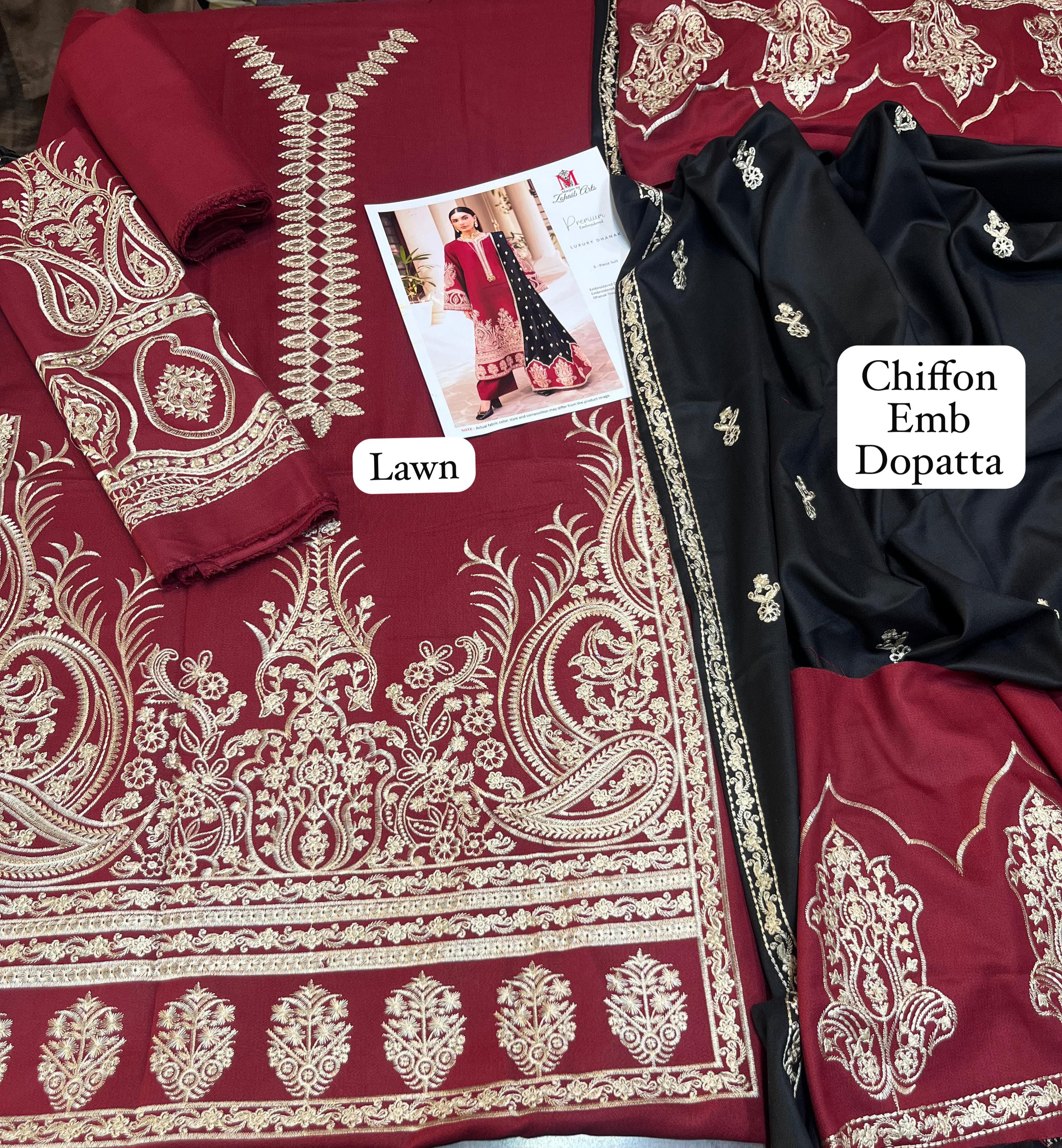 EMBROIDERY 3 PIECE UNSTITCHED LOWN SUIT