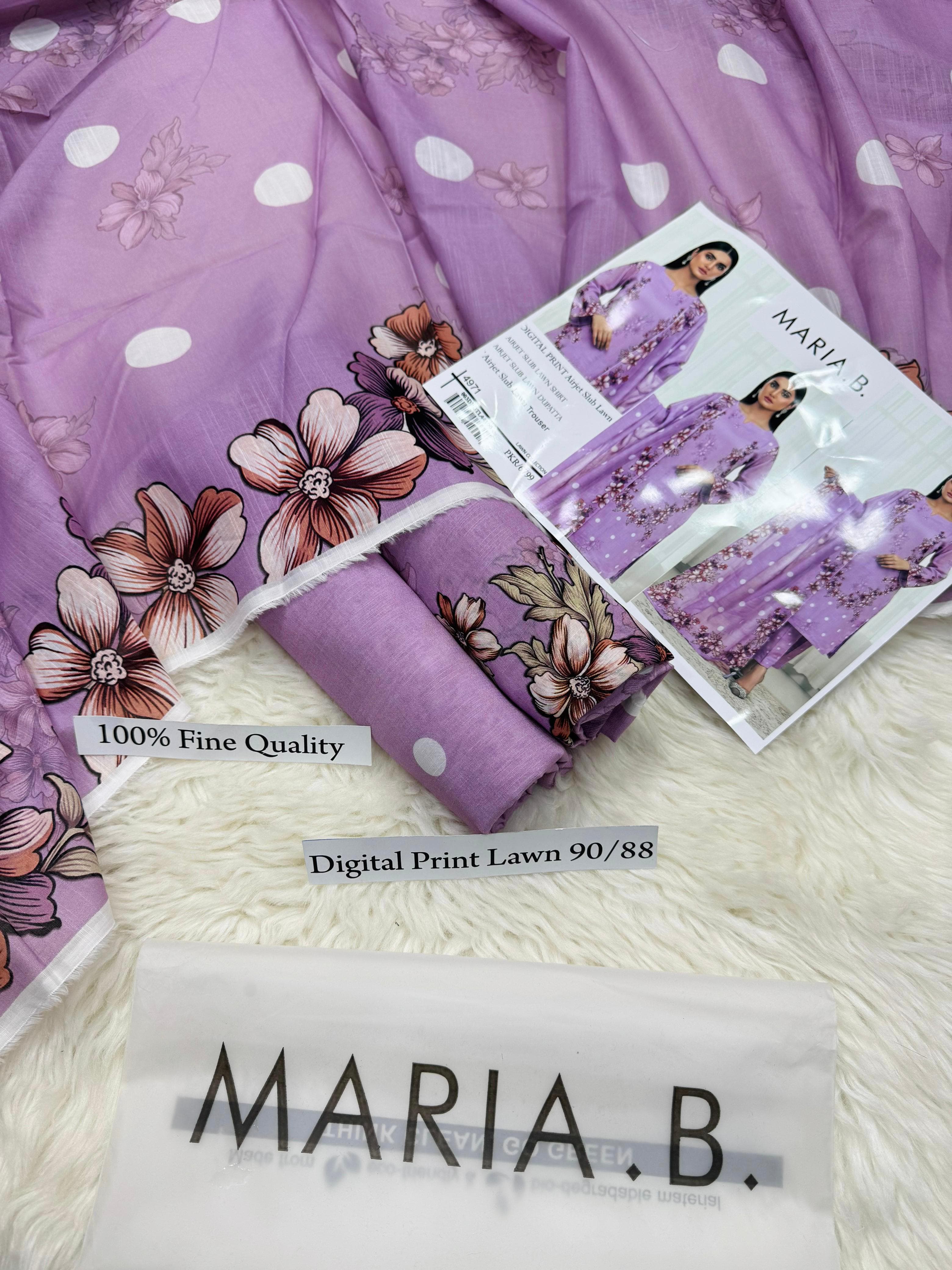 MARIA B PREMIUM SLUB 3 PIECE LOWN UNSTITCHED SUIT