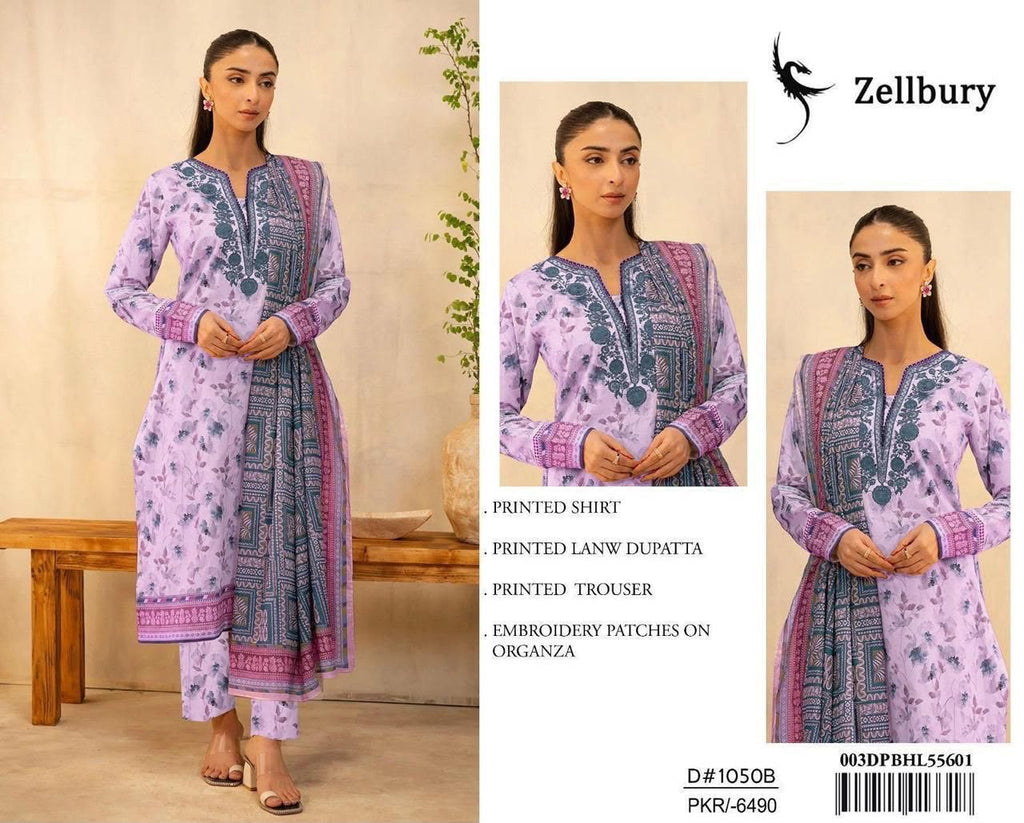 DIGITAL PRINTED WITH PATCHES 3 PIECE UNSTITCHED LOWN SUIT