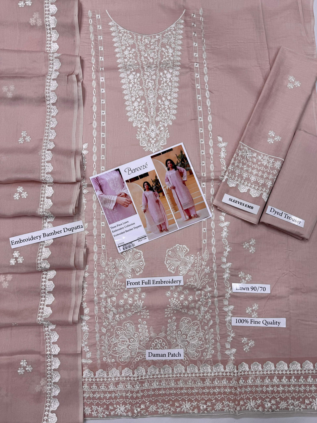 BAREEZE  EMBROIDERY 3 PIECE LAWN SUIT