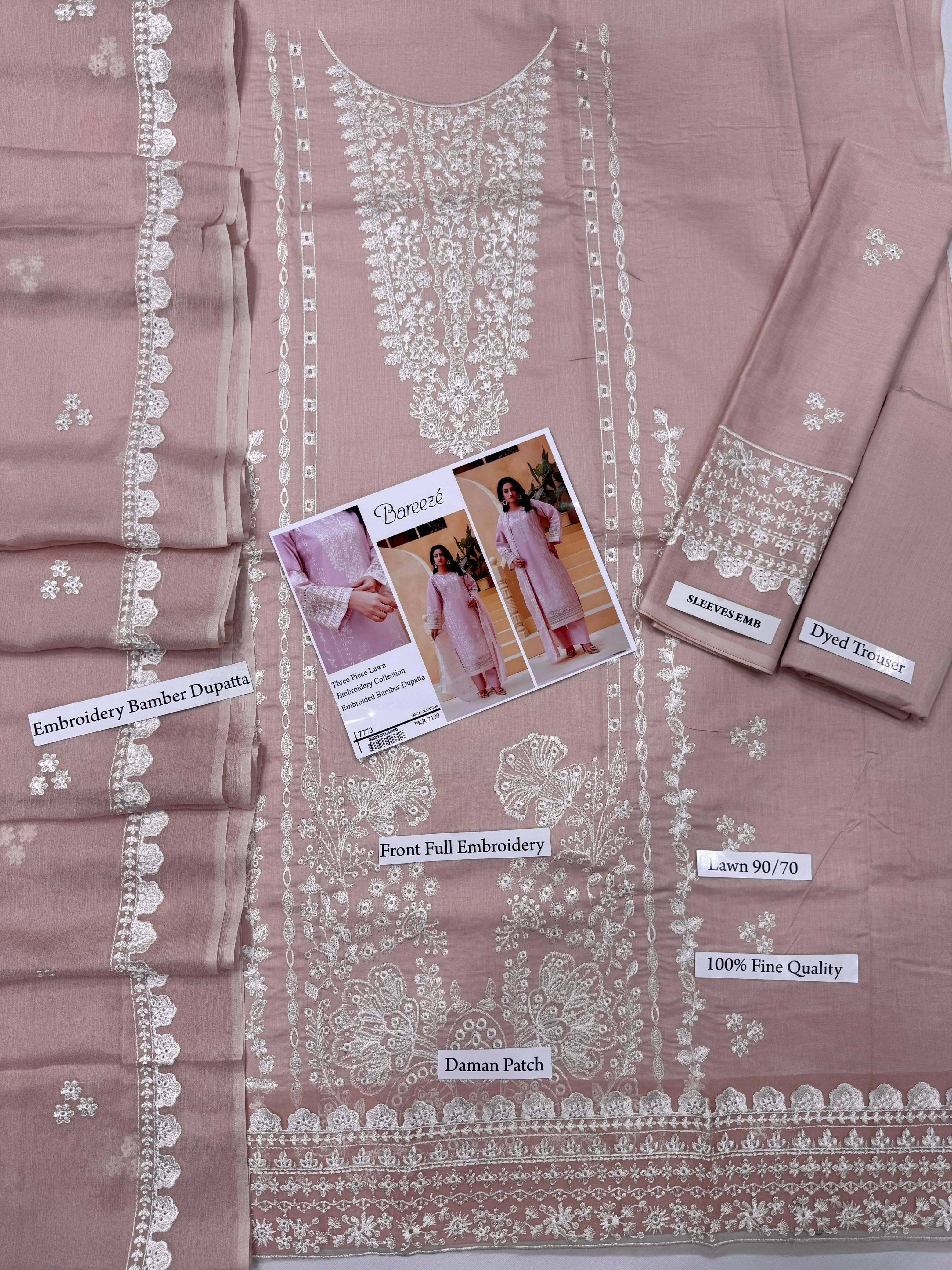 BAREEZE  EMBROIDERY 3 PIECE LAWN SUIT