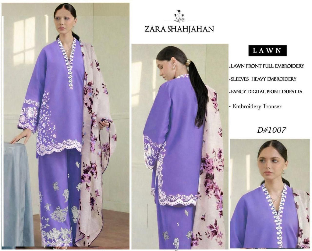 SUMMER COLLECTION HEAVY EMBROIDERY 3 PIECE LOWN SUIT UNSTITCHED