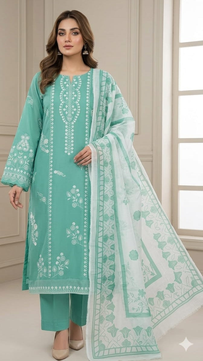 EMBROIDERY 3 PIECE UNSTITCHED LOWN SUIT