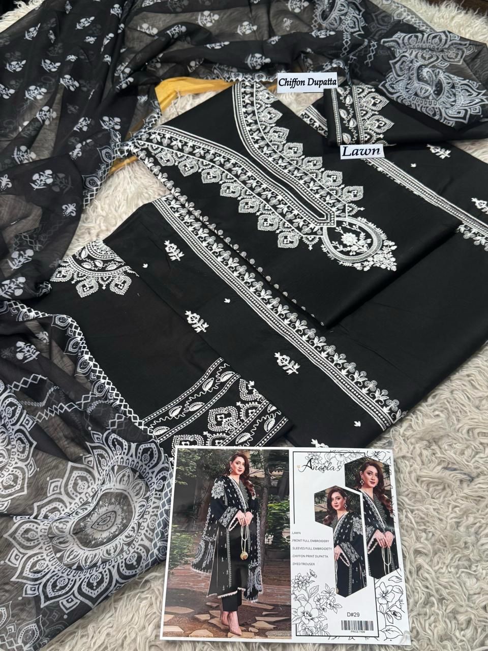 EMBROIDERY 3 PIECE LOWN SUIT
