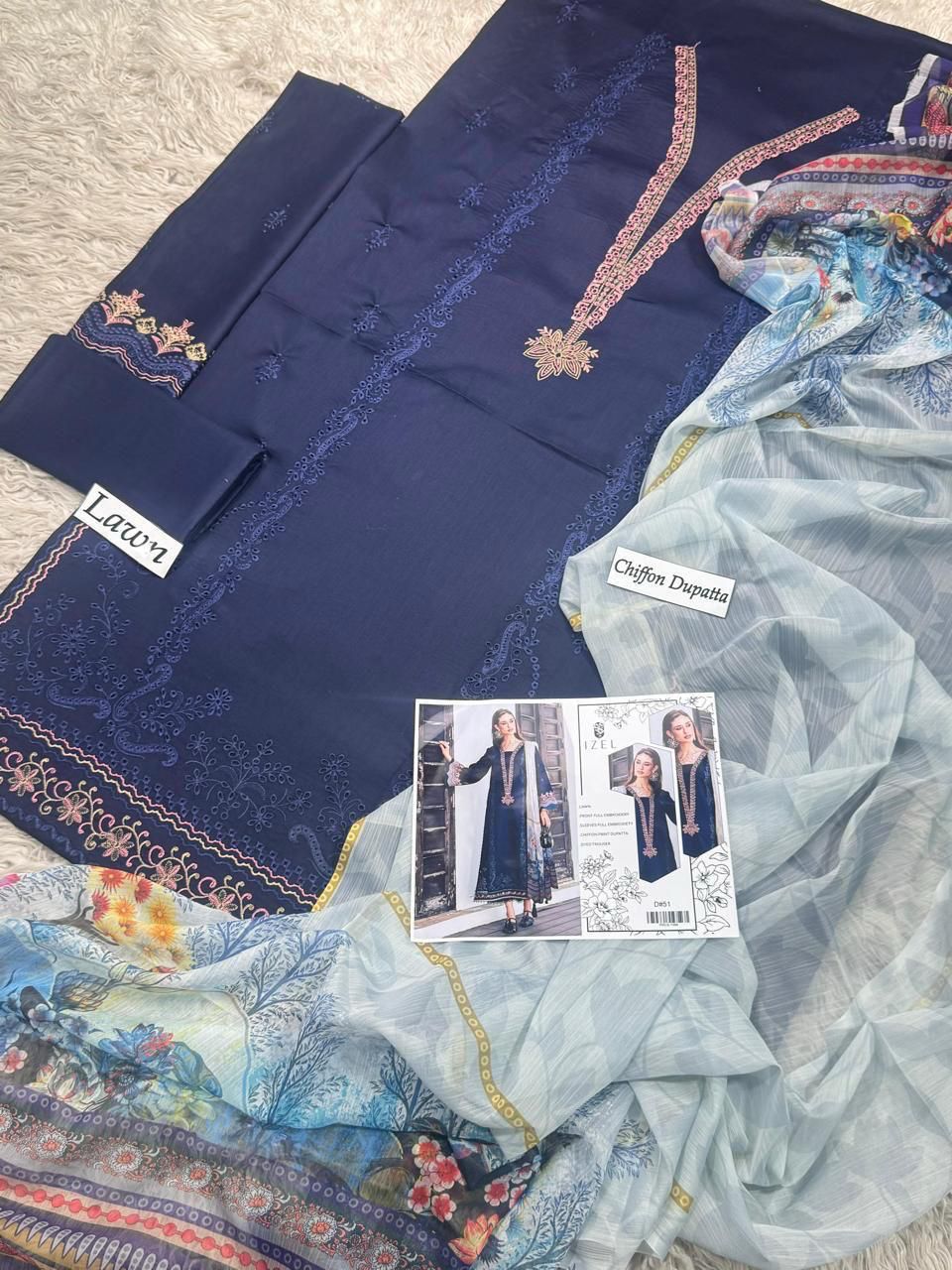 EMBROIDERY 3 PIECE LOWN SUIT