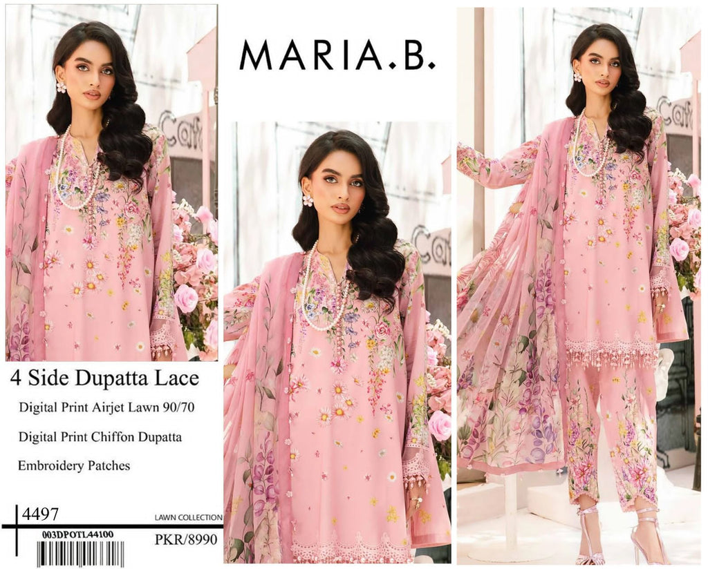 DIGITAL PRINTED WITH PATCHES 3 PIECE UNSTITCHED LOWN SUIT
