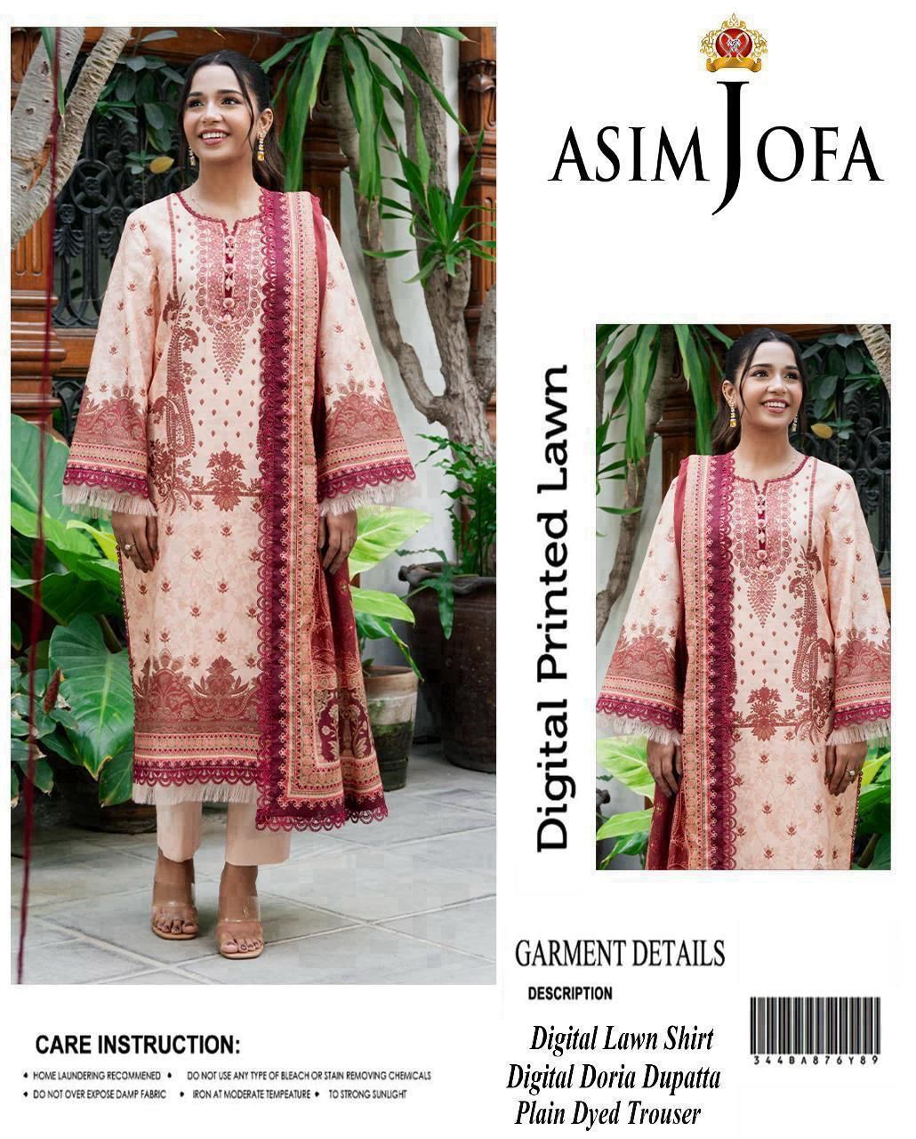 ASIM JOFA SUMMER COLLECTION DIGITAL PRINTED UNSTITCHED LAWN 3 PIECE SUIT