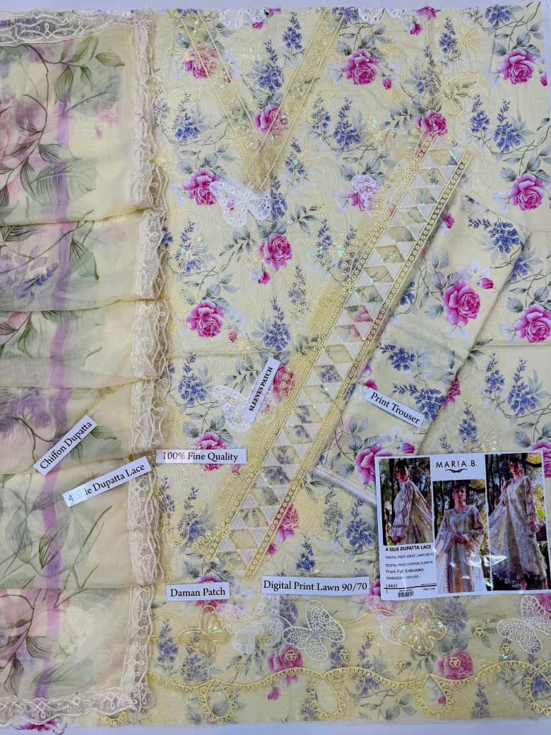 Summer collection 3 pce digital printed embroidery lawn suit