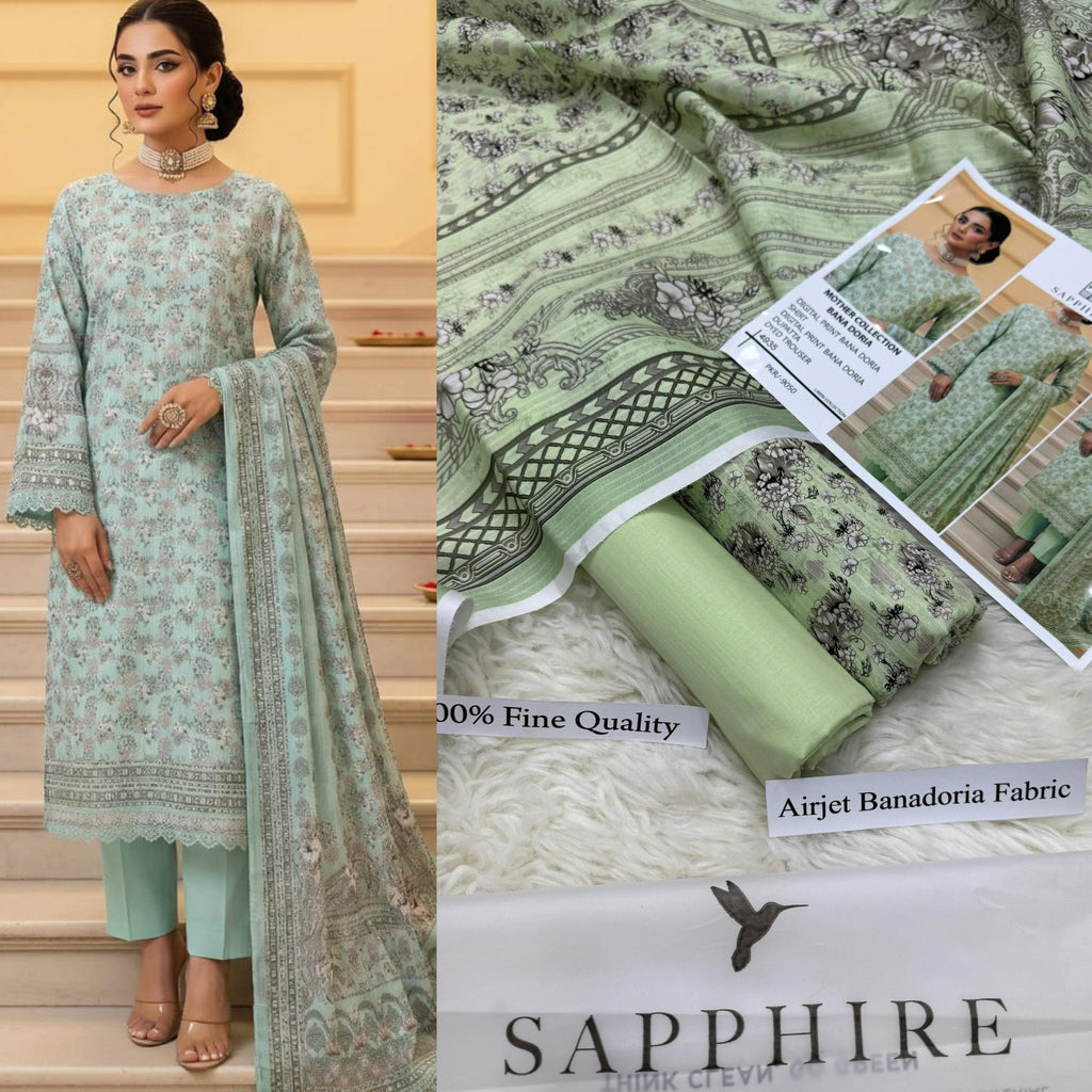 SAPPHIRE SUMMER COLLECTION DIGITAL PRINTED UNSTITCHED LAWN 3 PIECE SUIT